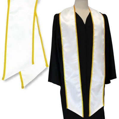 White 84" Graduation Stole With Gold Binded Edge